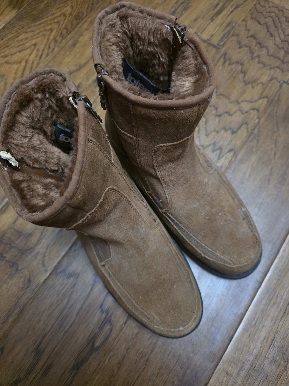 totes Women's Brown Suede Fleece-Lined Ankle Boots with Side Zip